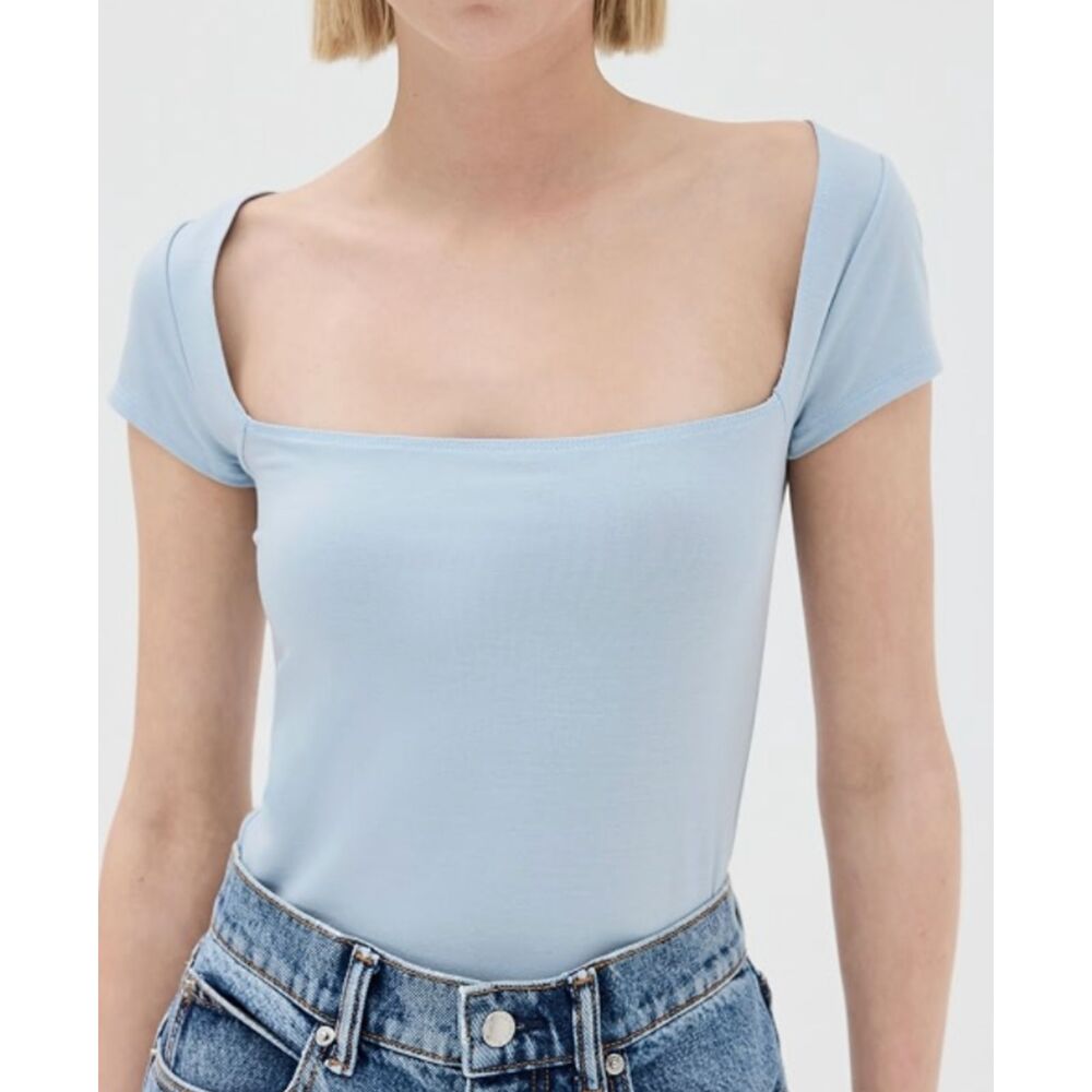 Reformation Bardot Knit Top Mineral Light Blue Size S